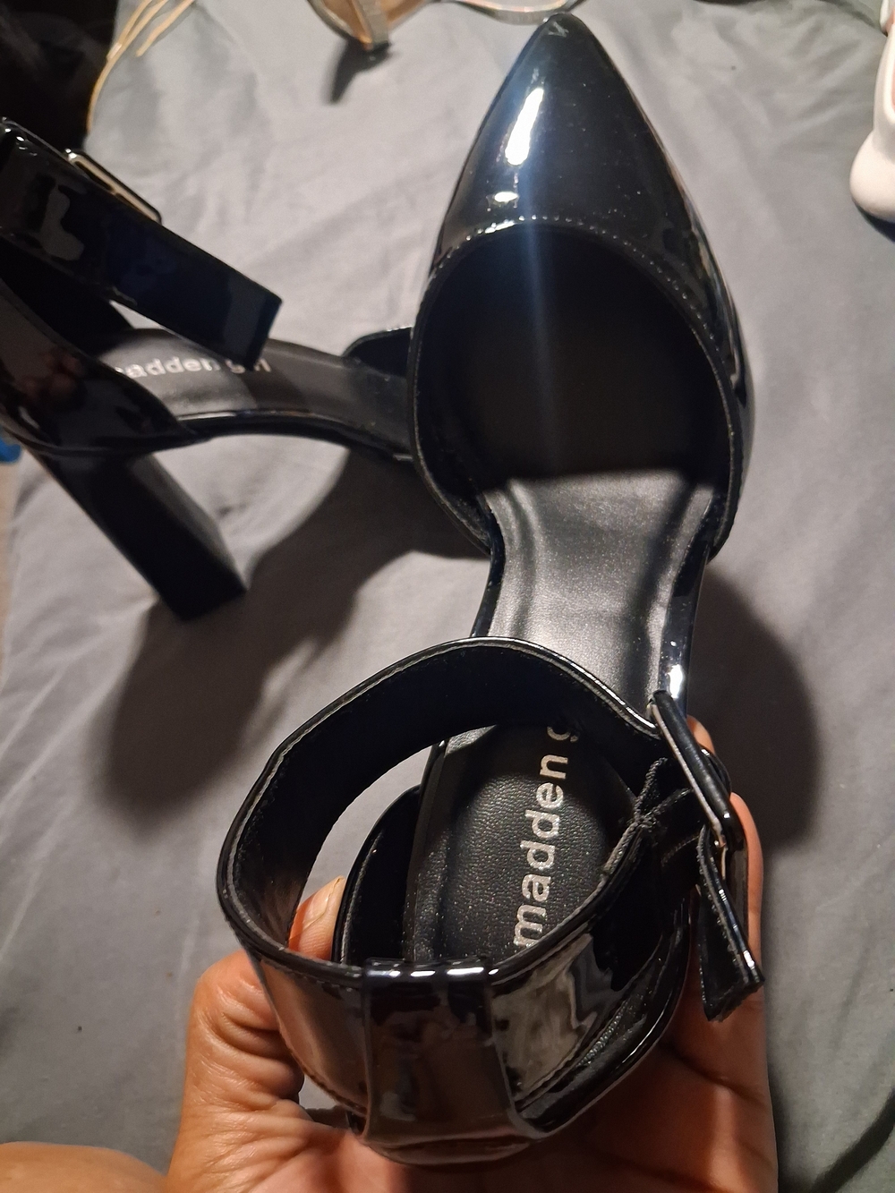 Madden Girl Black Patent D'Orsay Block Heel Ankle Strap Pumps Size 10